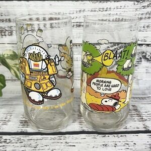 Vintage Peanuts McDonald’s Burger King Camp Snoopy Wizard Fries Glasses Set of 2